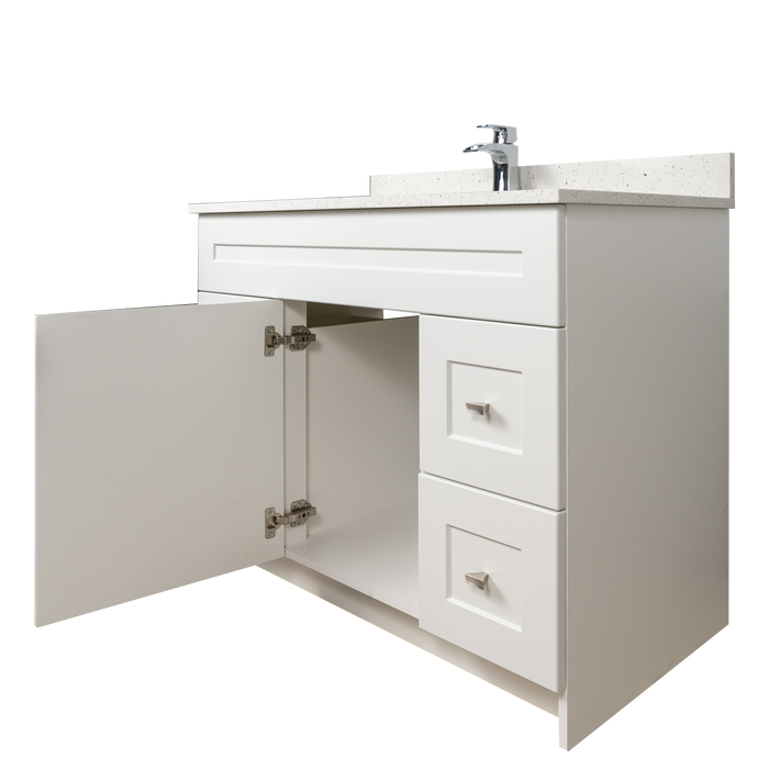 42" MDF - Both Side Draw - White - Shaker Doors - Softclose Hardware