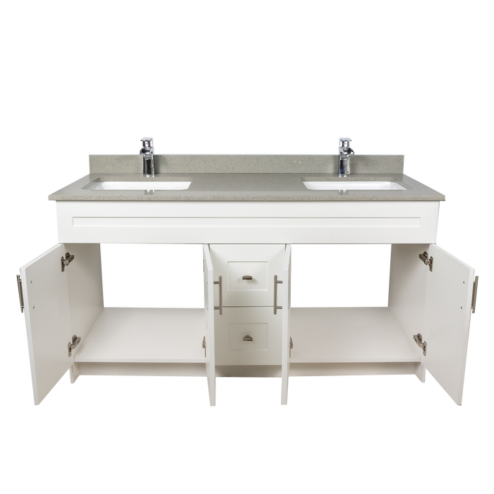 60" MDF - Double Sink - White - Shaker Doors - Softclose Hardware