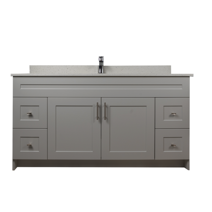 60" MDF - Single Sink - Light Grey - Shaker Doors - Softclose Hardware
