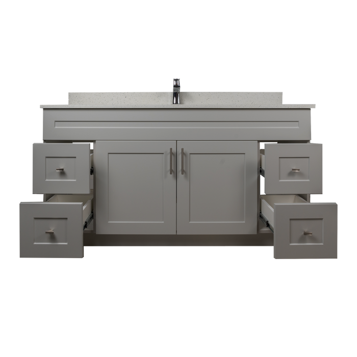 60" MDF - Single Sink - Light Grey - Shaker Doors - Softclose Hardware