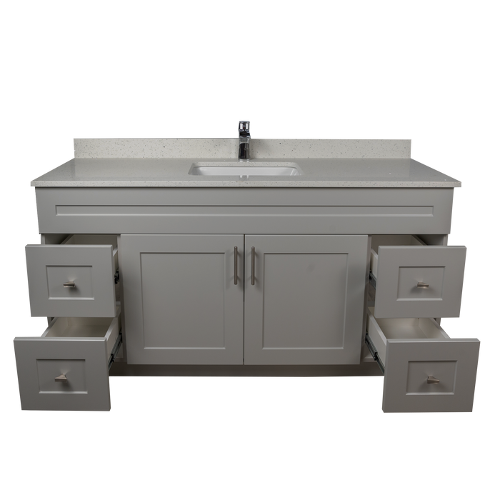 60" MDF - Single Sink - Light Grey - Shaker Doors - Softclose Hardware