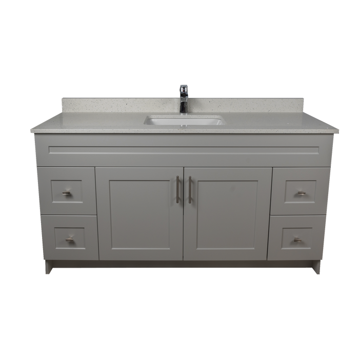 60" MDF - Single Sink - Light Grey - Shaker Doors - Softclose Hardware