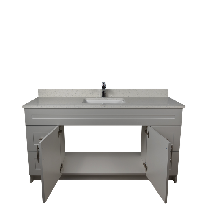60" MDF - Single Sink - Light Grey - Shaker Doors - Softclose Hardware