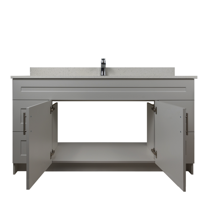 60" MDF - Single Sink - Light Grey - Shaker Doors - Softclose Hardware